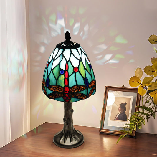 Rsbrillialite Dragonfly Stained Glass Lamp, Small Tiffany Style Table Light