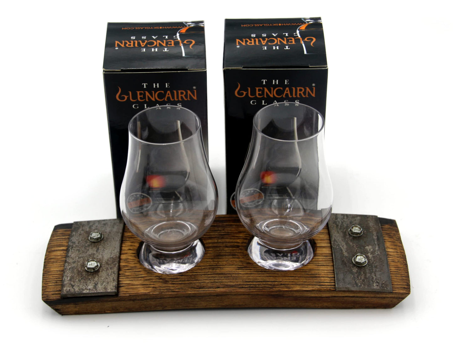 Barrel-Art Premium 2 Glass Whiskey Flight/Whiskey Coaster/Crystal Glass Holder/Bar Decor (With Crystal Glasses)