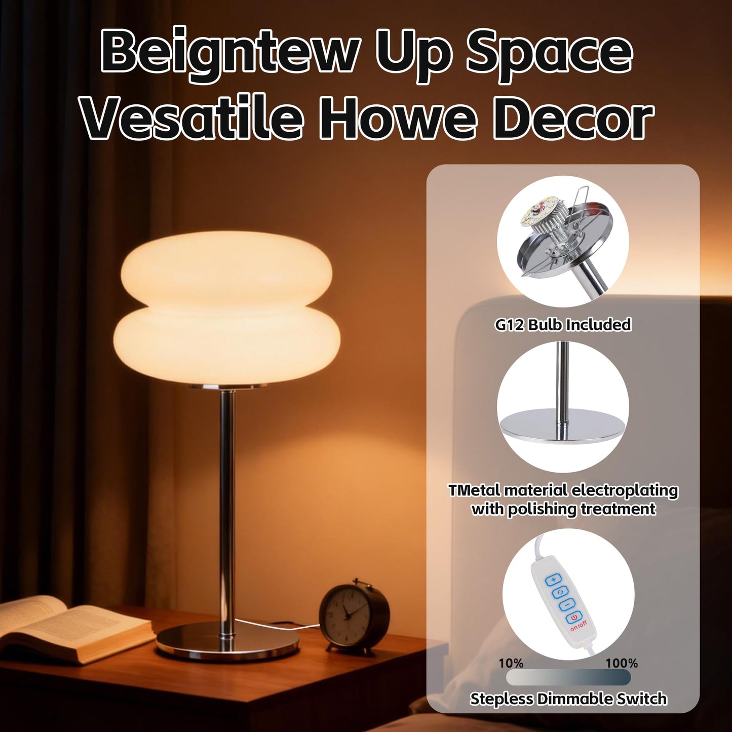 xiaojuande Bedroom Mushroom lamp, Medieval Modern Bedside Table lamp, dimmable Retro Egg Tart Headlight, Unique Home Mushroom Decoration Aesthetic Lovely Living Room Desk lamp (White)