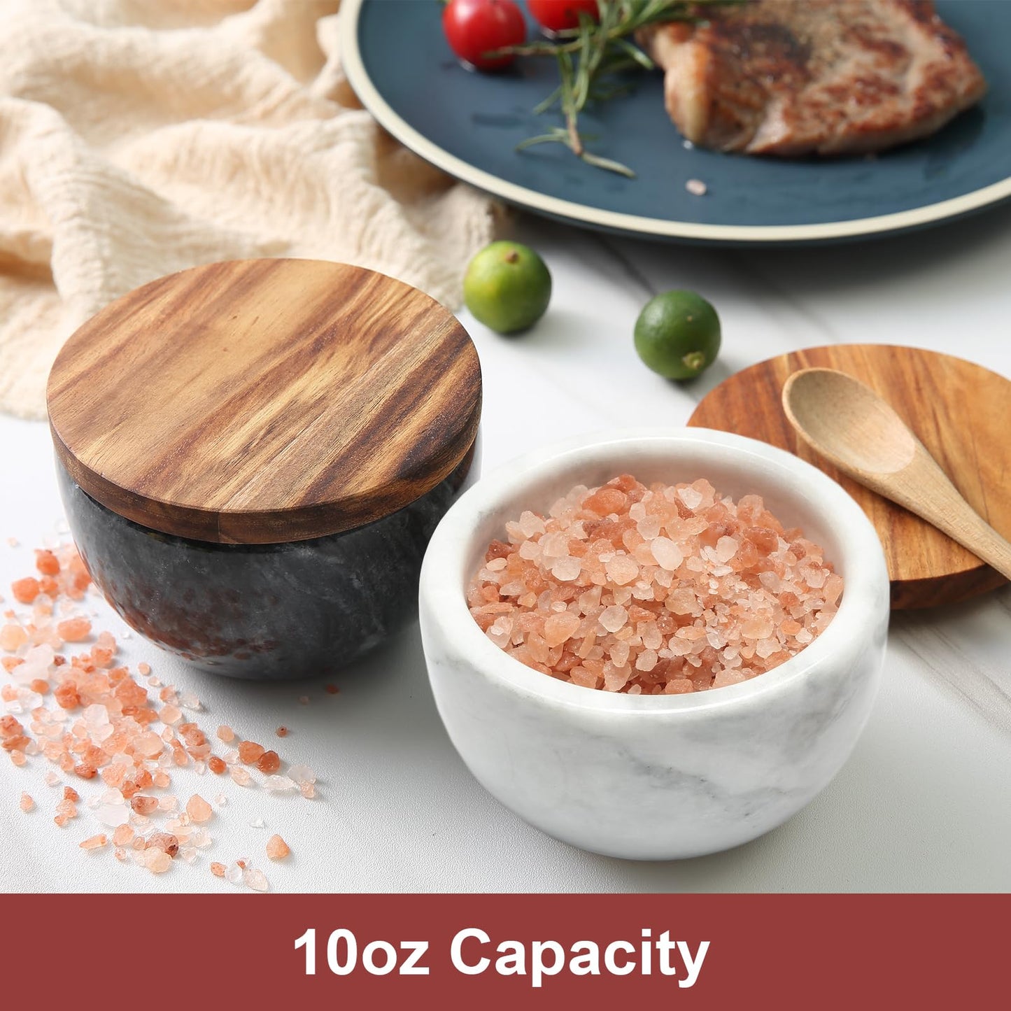 jalz jalz salt cellar salt box large big size salt holder white Marble Base Wood Cover Salt Box Salt Cellar with spoon Decorative Boxes Big Capacity Salt Container Spice Cellar salt and pepper keeper