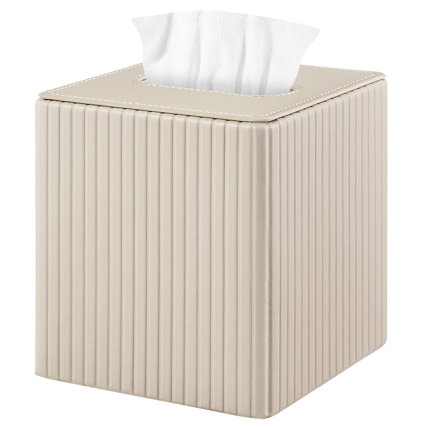 XNONE PU Leather Tissue Box Cover Square Tissue Box Holder for Bathroom Vanity Countertop Night Stands Bedroom Office Desk,Modern Tissue Decorative Organizer with Magnetic Closure,Beige