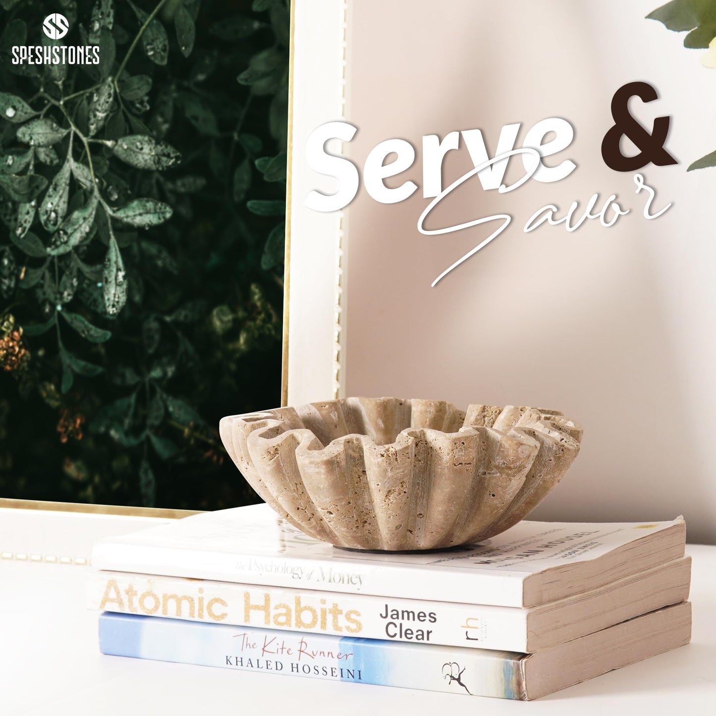 SPESHSTONES Marble Scalloped Bowl 6 Inch Handmade Travertine Ruffle Bowl, Small Bowls for Tables Centerpieces & Housewarming Gifts, Modern Ring Dish, Fruit & Key Bowl for Entry Table, Fluted Bowl