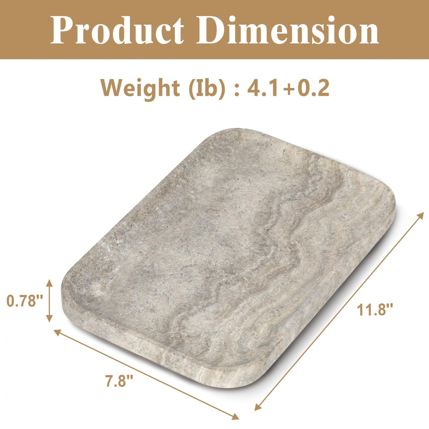Moujings Natural Travertine Vanity Tray - Decorative Stone Marble Tray for Bathroom Countertop, Elegant Organizer for Home Decor, Jewelry, Candle, Makeup, Kitchen and Dresser Decor