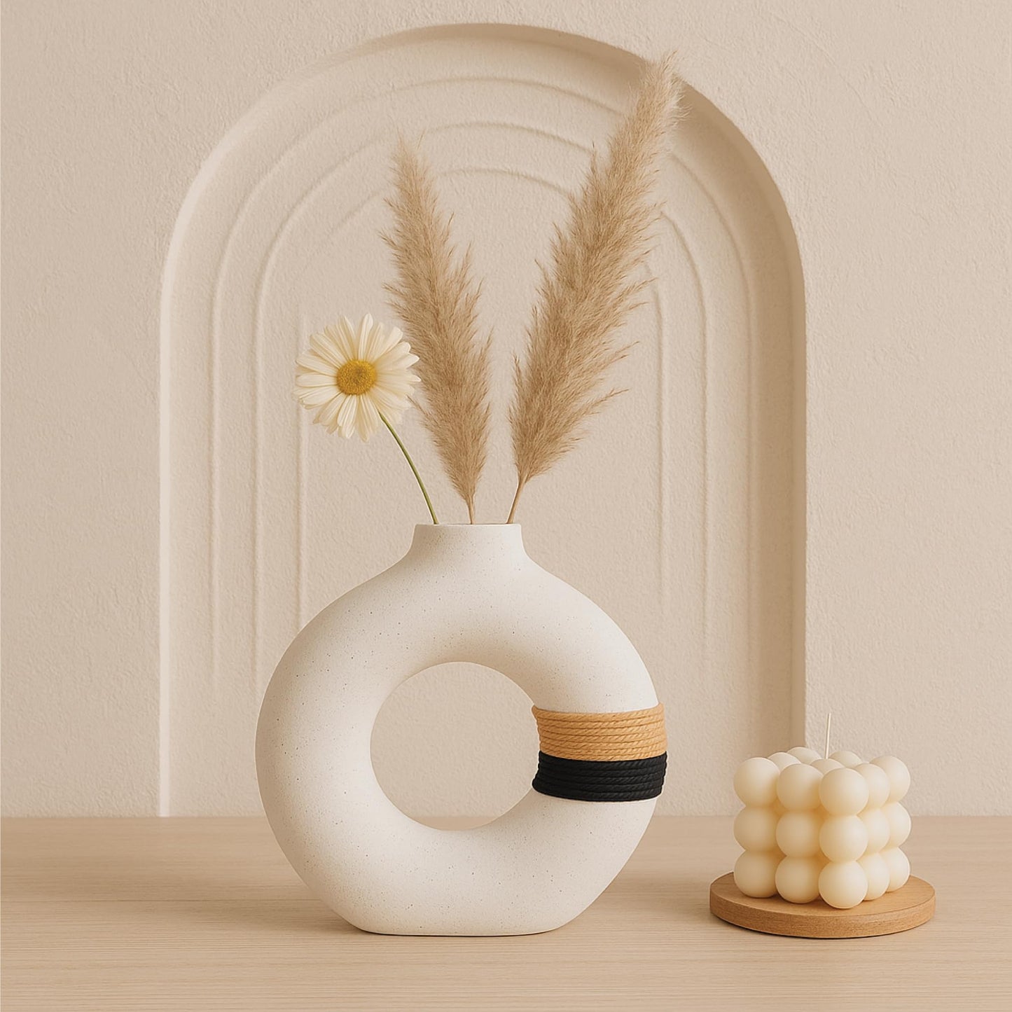 Decorative Modern Donut Shape Ceramic Vase, 1 Vase Included, Size M