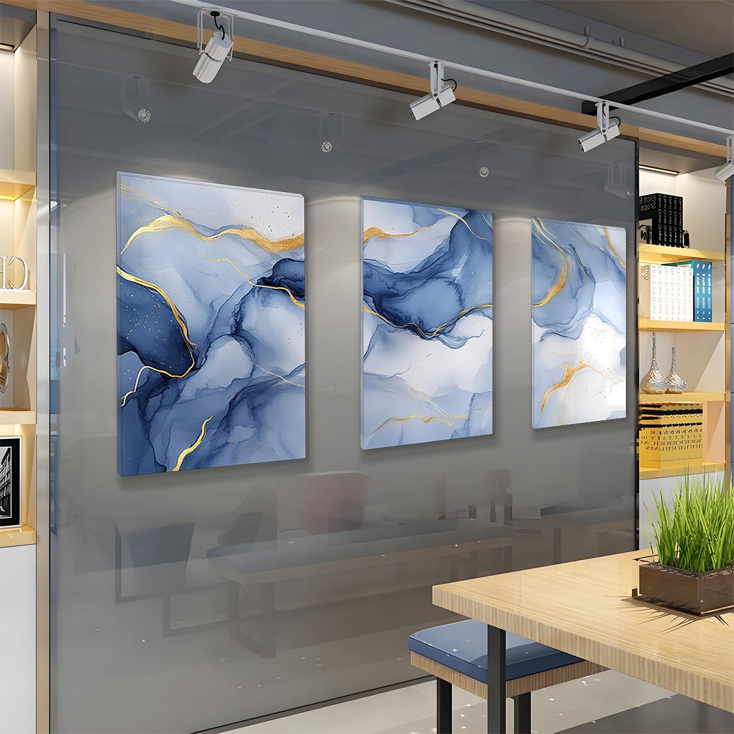 Pormipone “Fantasy Star River”Blue Gold Marble Texture Wall Art for Living Room,Modern Style Abstract Art Wall Decor Poster for Living Room Bathroom Office Bedroom