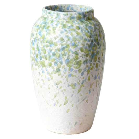 Ceramic Rustic Vase for Home Decor – 7.8" Tall Mix of Green &Light Blue Farmhouse Vase, Vintage Decorative Vase for Living Room, Entryway, Kitchen, Shelf, Table Centerpiece, Boho Modern Decoration