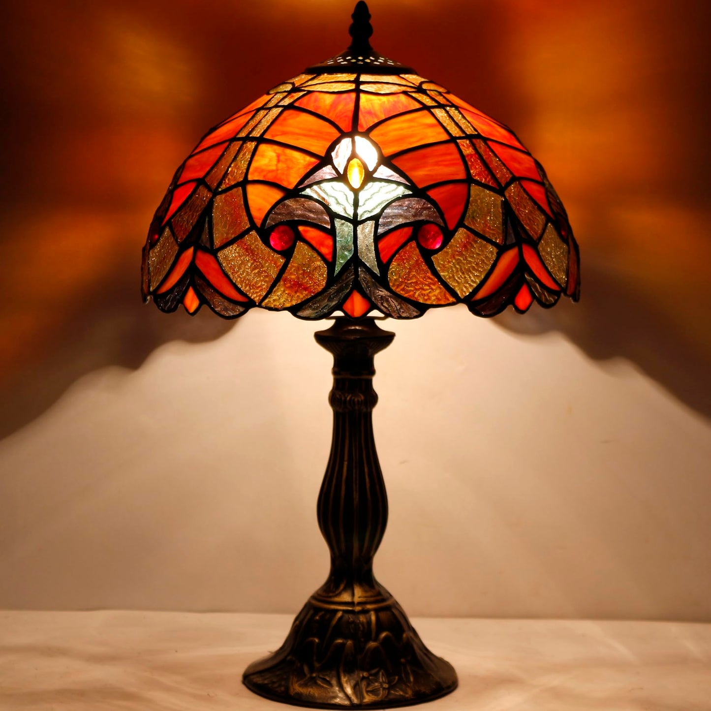 WERFACTORY Tiffany Lamp Red Liaison Stained Glass Table Bedside Lamp