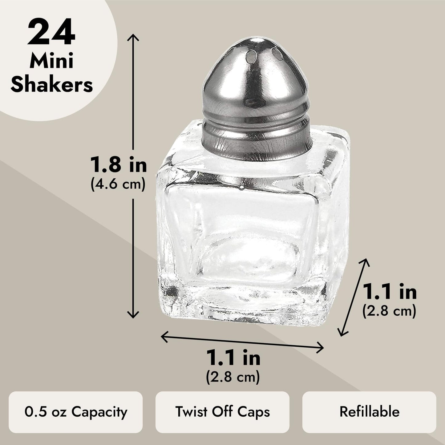 Juvale Set of 24 Mini Salt and Pepper Shakers (Glass and Stainless Steel, 0.5 oz)