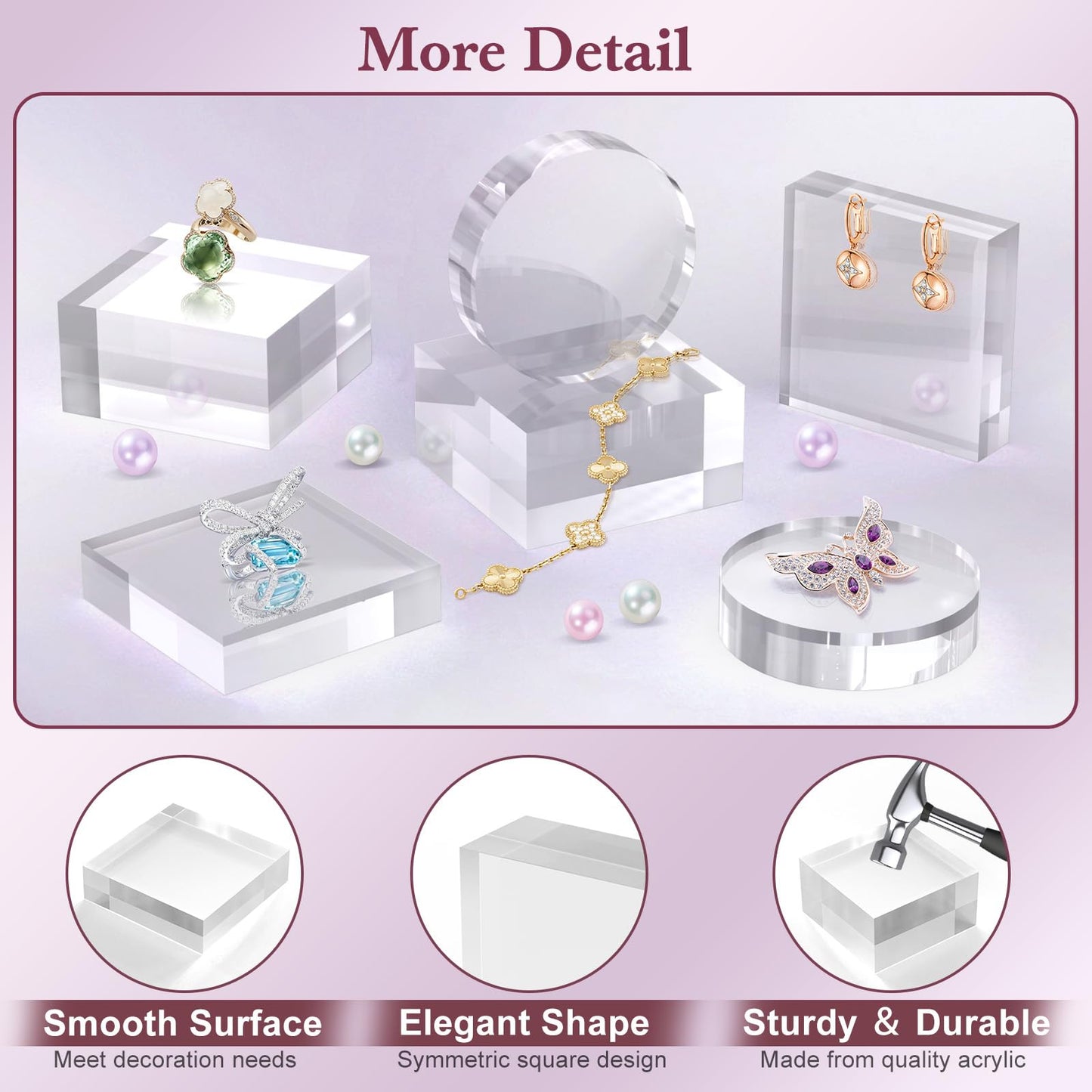 SAMYUCHO Acrylic Base Stand 4 Pieces Acrylic Blocks for Display 4 X 4 X 1 Inch Clear Polished Block Square Cube Riser Display Pedestal Stands for Jewelry Perfume Ring Collection Props Cake