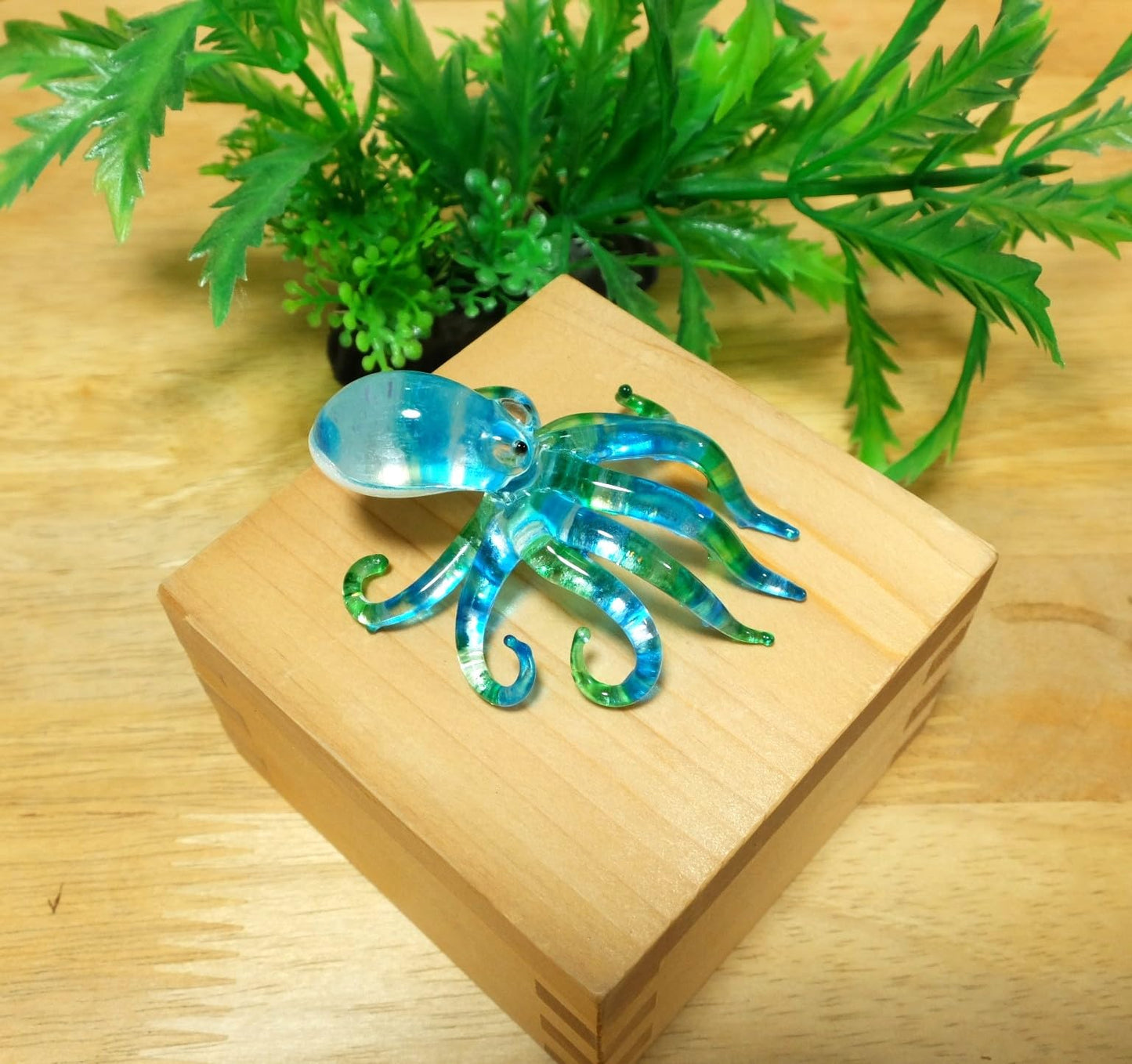 Handmade Mini 2" Blow Glass Ocean Blue Sea Animals Figurine Art, Octopus, Cool Stuff, Home or Garden Decor Gift Ideas