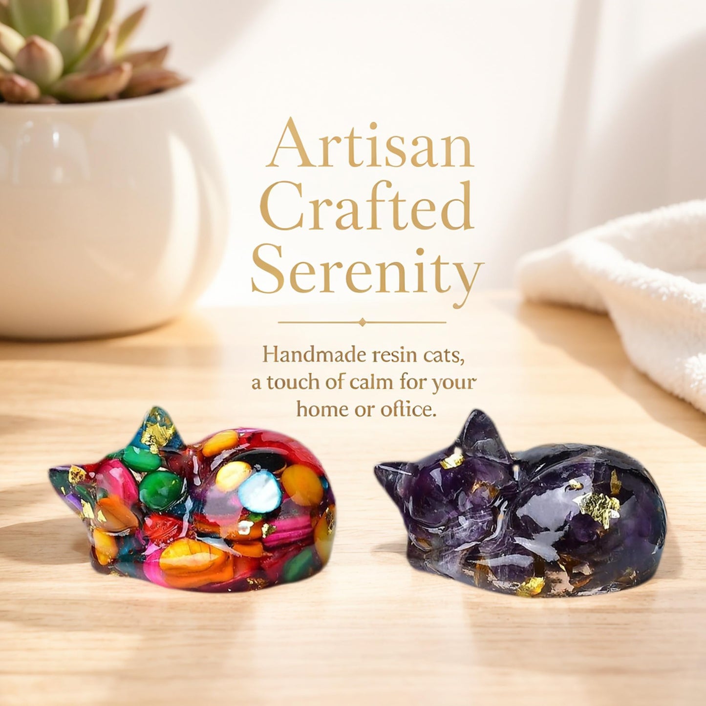 WUYOUSHI 8PCS Crystal Cat Figurines Mini Resin Animal Statues Small Decorative Glass Cats for Home Decor Fairy Garden Supplies Unique Gifts for Women and Teens