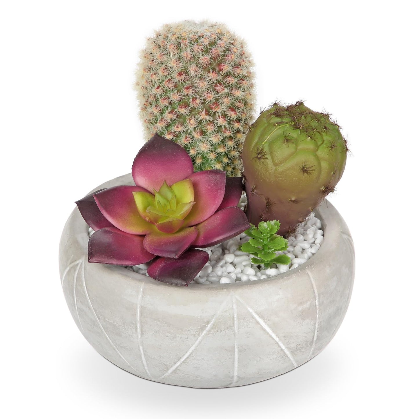 Artificial Cactus Plants Indoor, 5.5" Assorted Small Faux Purple Succulent in Pots Fake Potted Desk Plant with Concrete Bowl Succulents Artificial Cactus Decor for Home Office Bathroom Table Shelf
