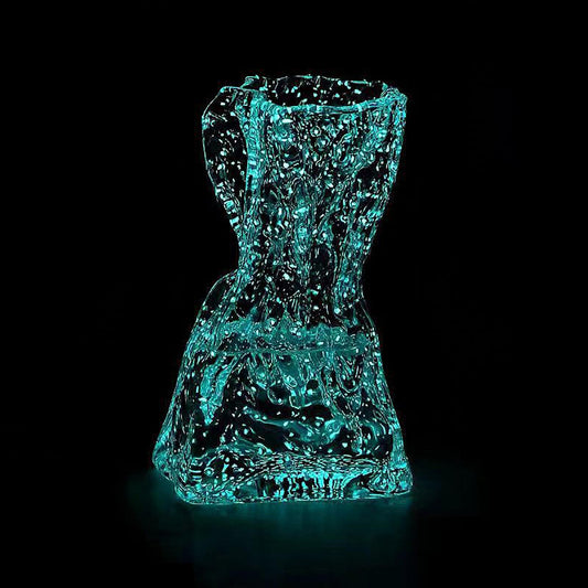 Hikiwin Handmade Luminous Glass Flower Vases,Irregular Shaped Flower Vase,Glass Cylinder Bud Vases,Transparent,7.3 Inches,1 Piece