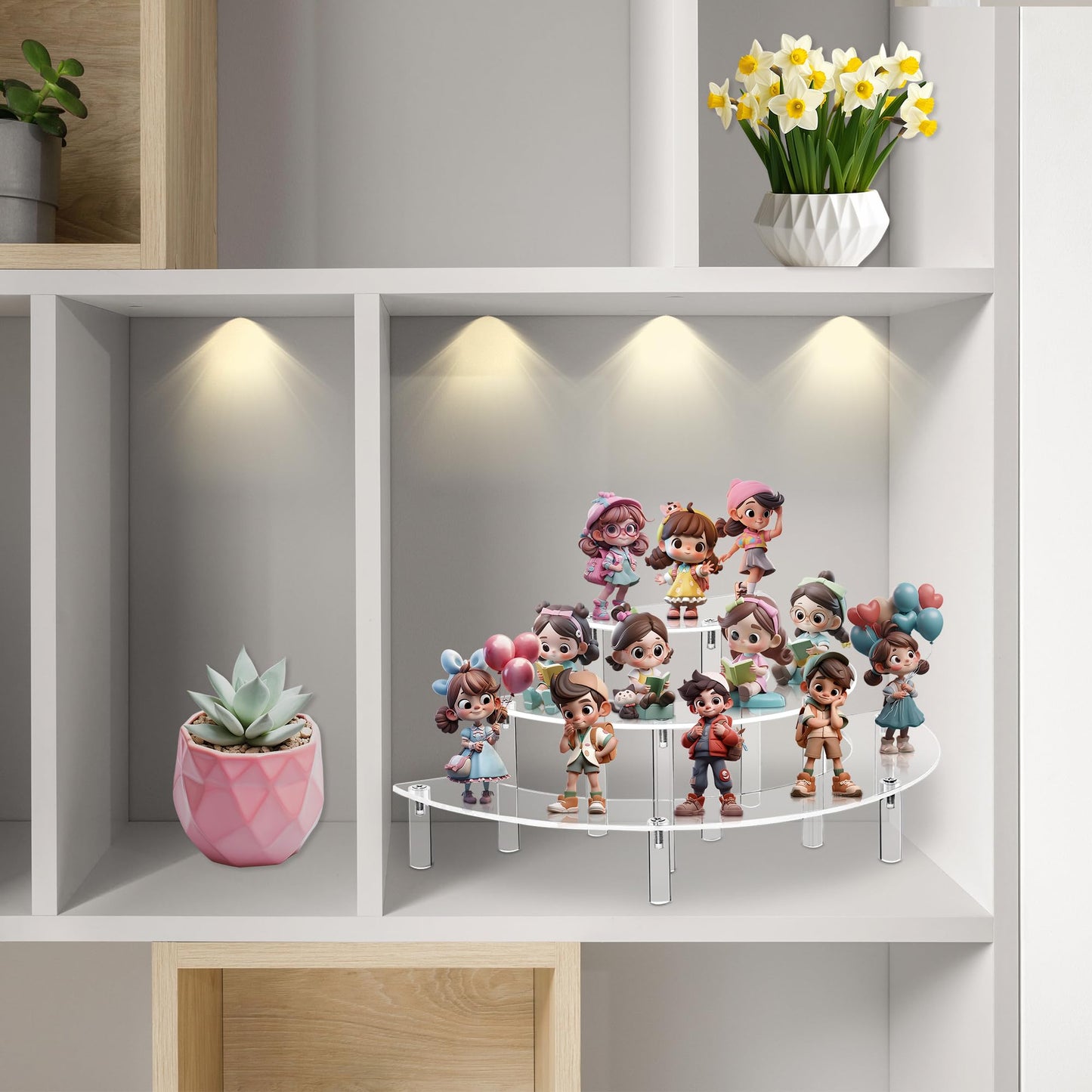 YestBuy Acrylic Risers Display Stand For Pop Figures, 3 Tier Cupcake Stand, Perfume Stand Organizer,2 Pack Half Moon Dessert Stand for Food, Acrylic Display Stand for Collections.