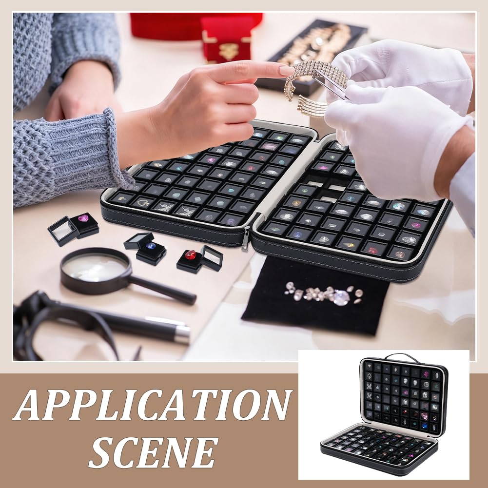 PH PandaHall 96pcs Gemstone Storage Box 1.1" Diamond Displays Tray Leather Crystal Collection Box Black Gem Jars Jewelry Organizer Container with Foam Insert for Rhinestone Beads Showcase Collectibles
