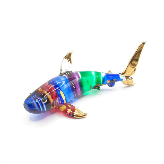 Mr_air_thai_Glass_Blown 2¾" Gold Dot Multicolor Shark Fish Blown Glass Figurine Hand-Blown Statue Tabletop Decoration Unique Collectible for Adult Collectors Handcrafted Elegant Home Room Decor