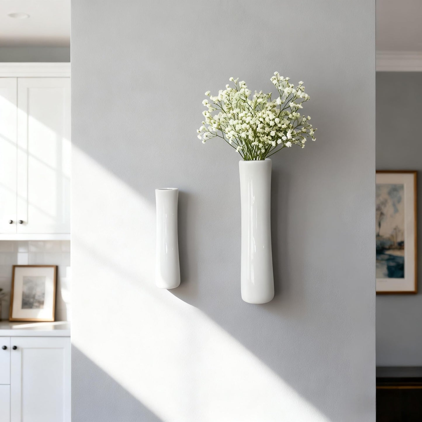 DOCFLVAS Scandinavian Curve Wall Vase — 2 Pack Warm White Ceramic Hanging Vase | Soft-Curve Minimalist Wall Decor for Living Room & Bathroom