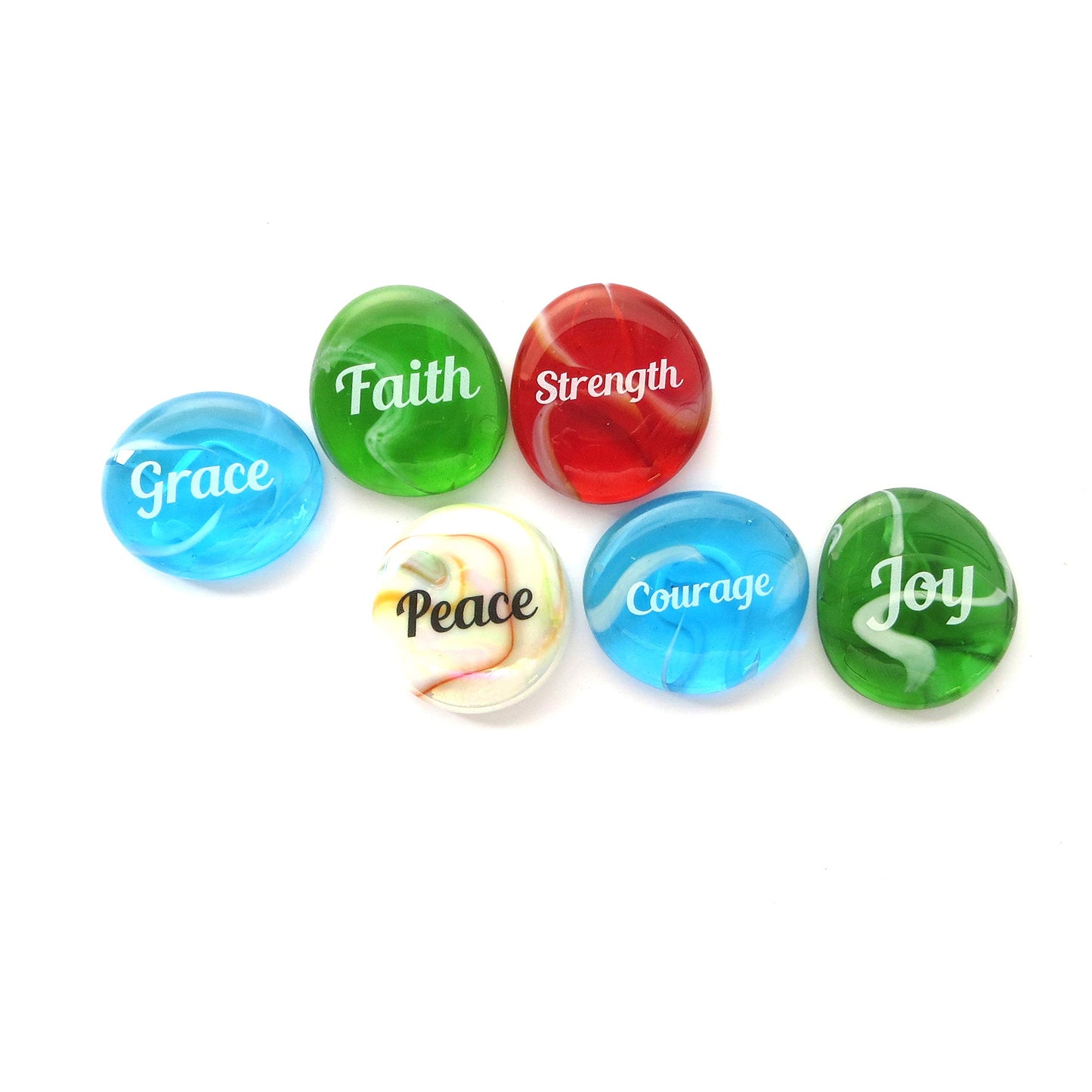 Lifeforce Glass Festival Glass! Deluxe, Unique Imprinted Glass Stones. Six Inspiring Words on Which to Focus Set II