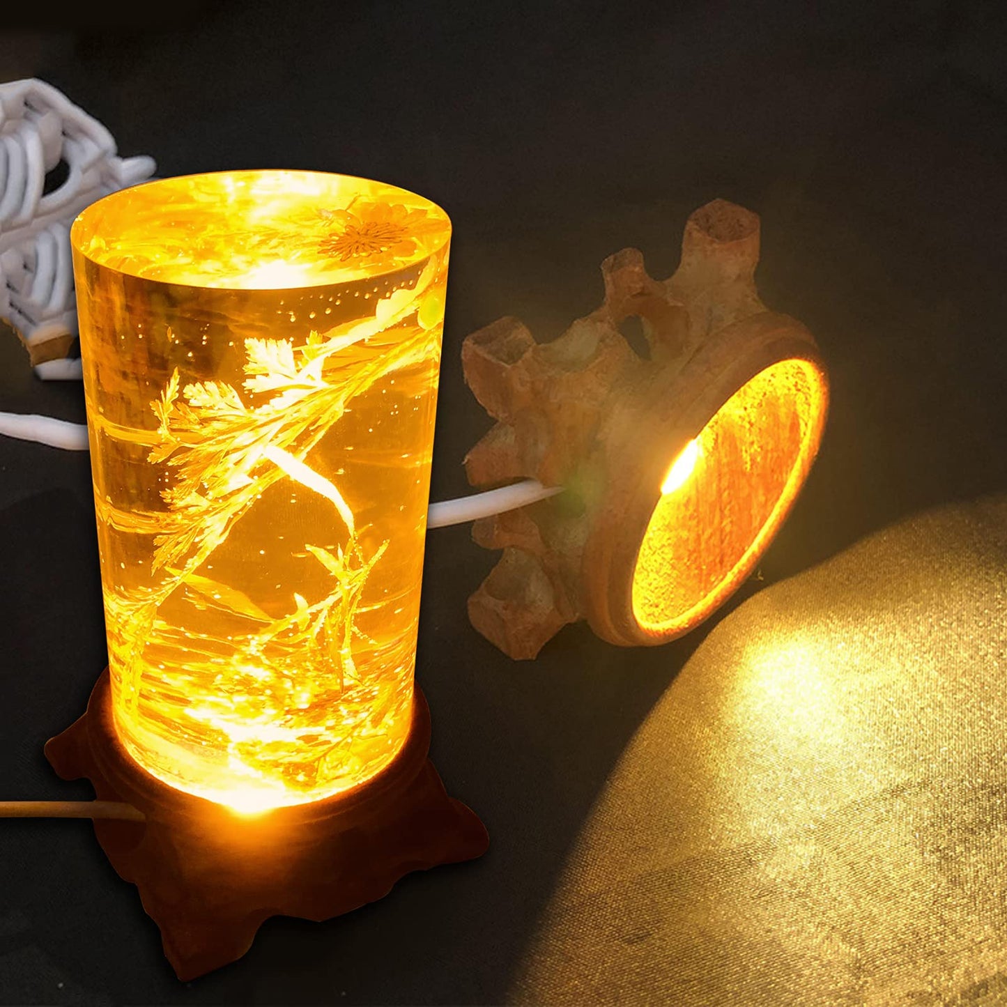 Voaesdk 2PCS Root Carving Wooden Light Display Bases,2 Inch Wood LED Lighted Stand Bases with USB Plug,Available for Resin Crafts Crystal Glass Ball Sphere Light Bulb Projects