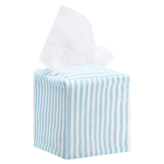 Potchen Tissue Box Cover Decorative Beach Square Napkin Holder Stylish Toilet Paper Storage Light Blue and White Stripe Tissue Box Cover for Summer Home Bedroom Living Room Bathroom Office Kitchen