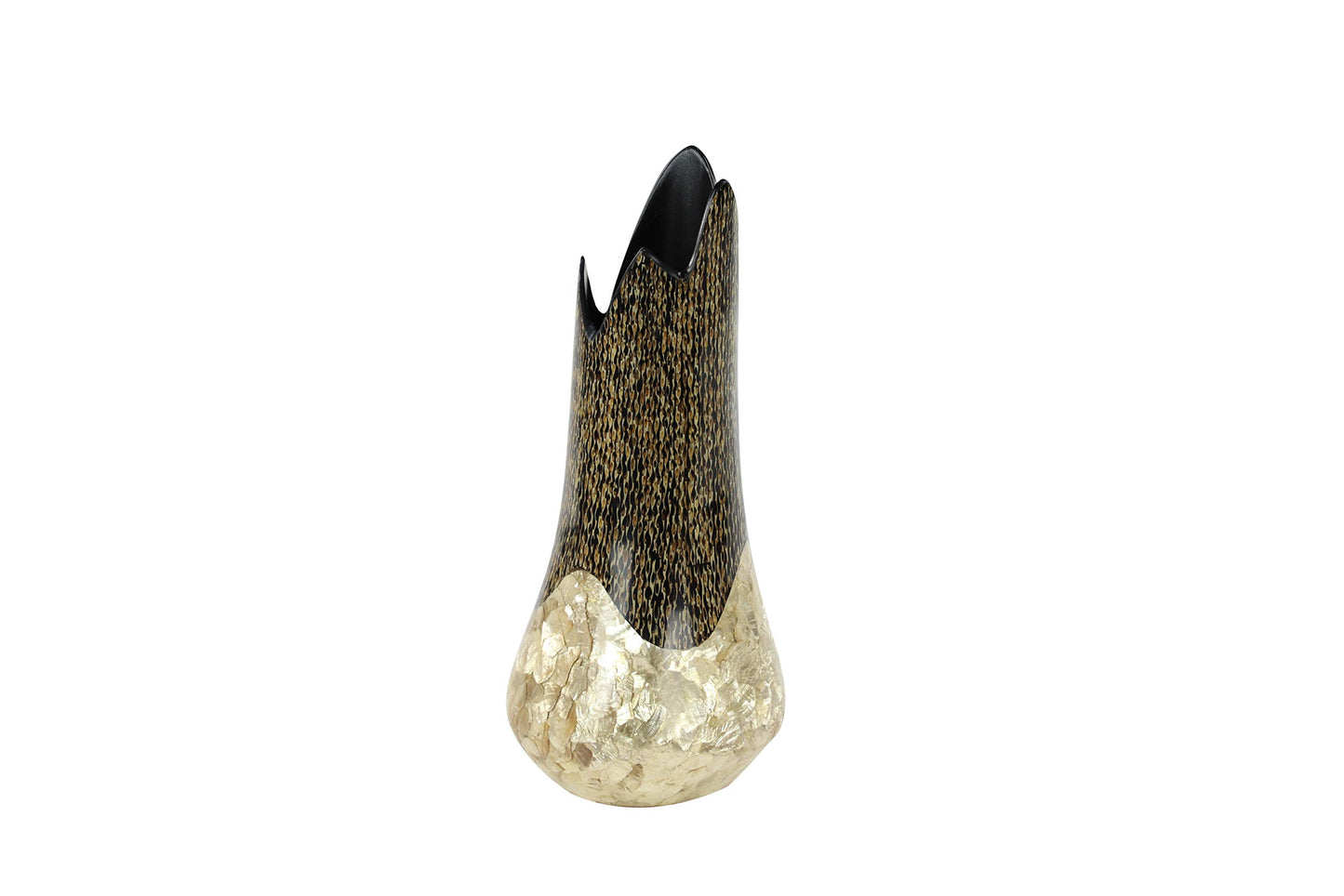 Deco 79 45180 Large Resin Vase w/Gold Capiz Shell & Vervain Inlay, 7” x 19”, Medium
