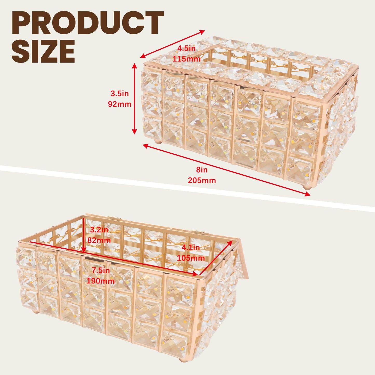 Geesatis Tissue Box Cover,Rectangle Tissue Box Holder,Gold 8''x4.5''x3.5''