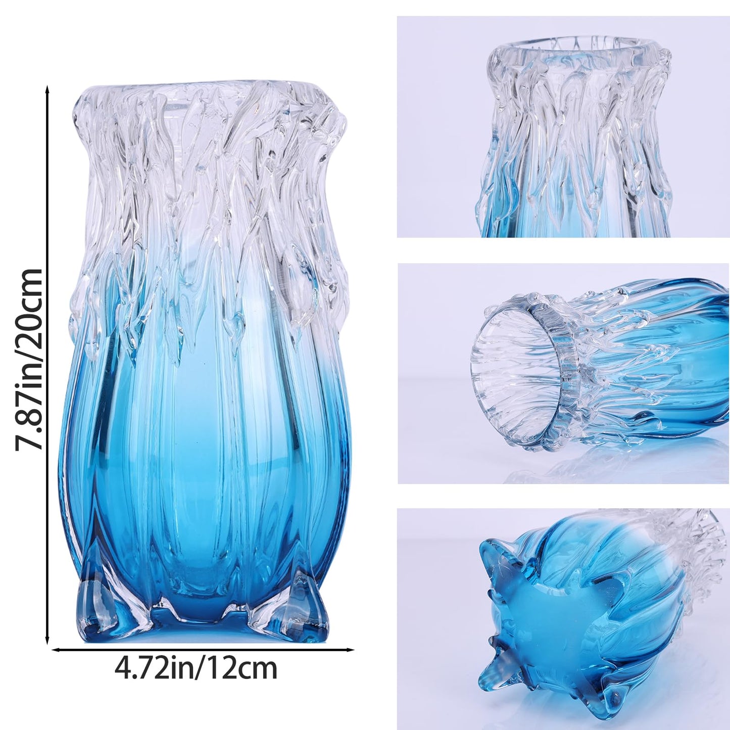 Hand-Blown Glass vase, Modern Art Blue Glass Decorative vase, Uniquely Ocean-Inspired Design, Perfect as a Centerpiece for Dining Tables, Living Rooms, Coffee Tables, or entryway Decor.