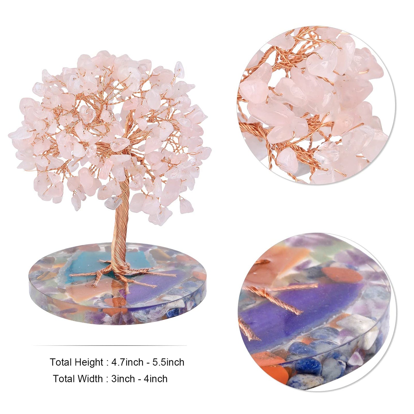 mookaitedecor Rose Quartz Crystal Tree with Agate Slice Base Money Tree