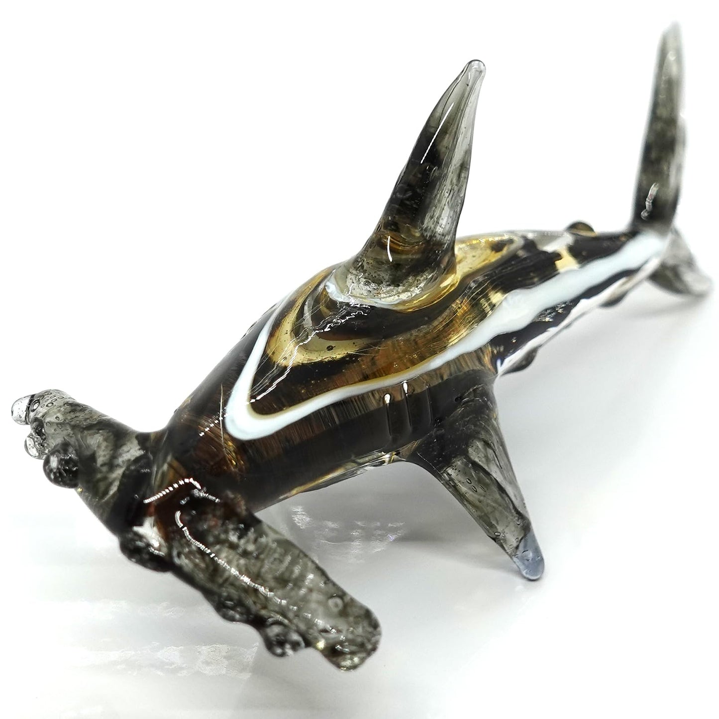 Sansukjai Hammer Shark Miniature Figurines Sea Animals Hand Painted Blown Glass Art Gold Trim Collectible Gift Decorate (Black Yellow)