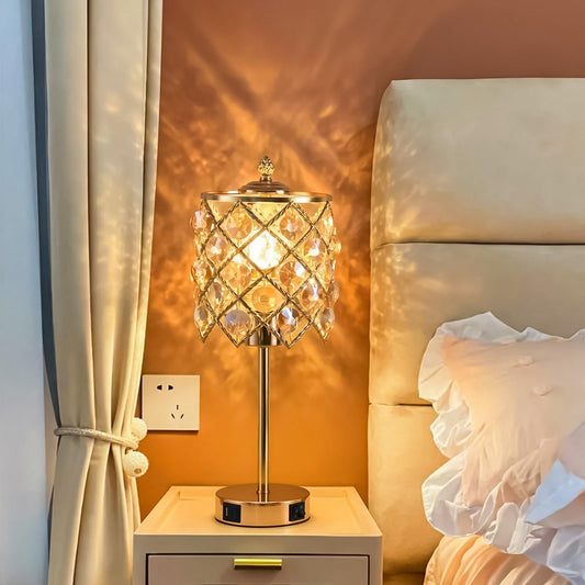 WELAISA Crystal Table Lamp, Gold, 3-Way Dimmable