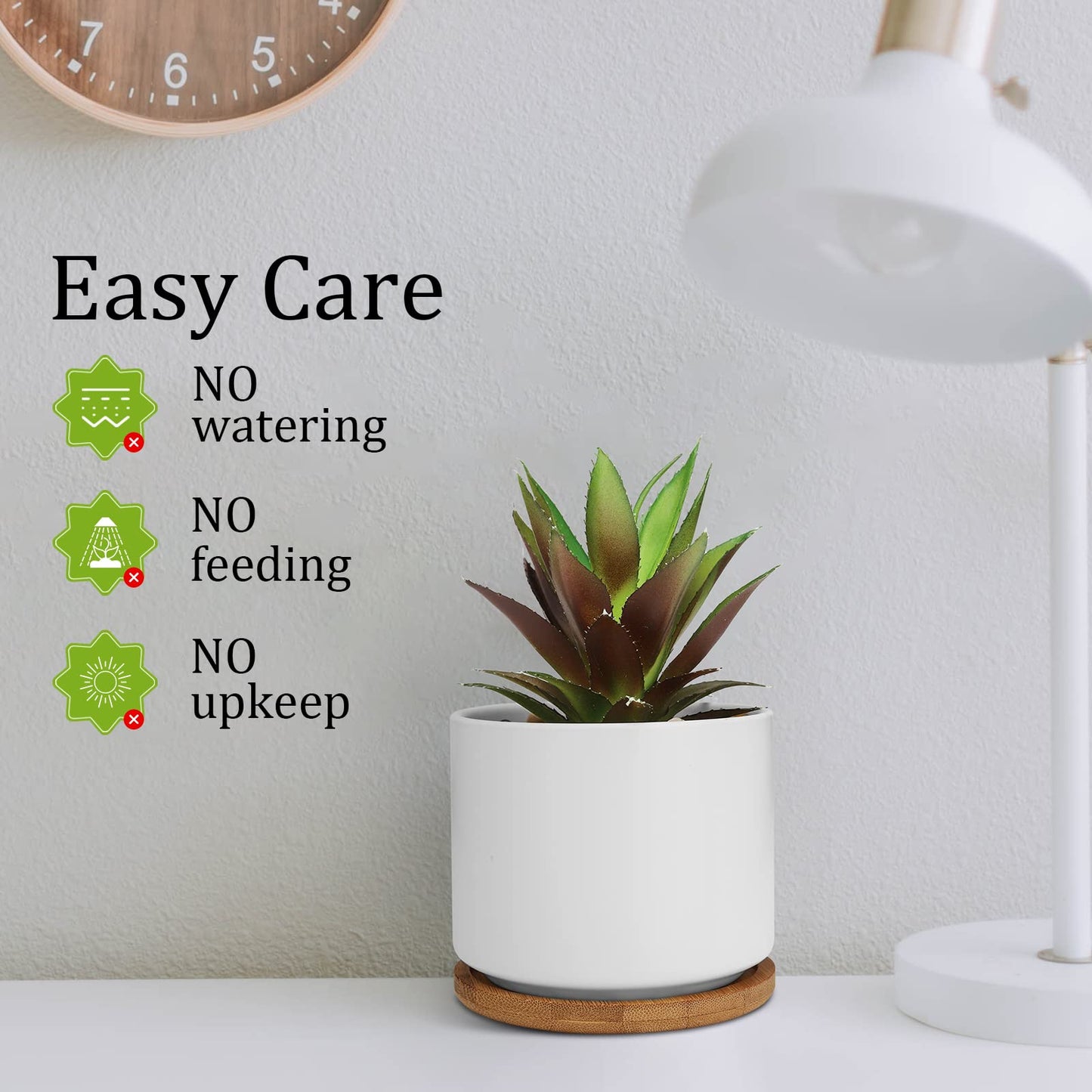 Hopewood Cute Indoor Decor Plants, Artificial Succulent Plants in Ceramic Pots with Bamboo Tray, Faux Potted Plants Set of 3