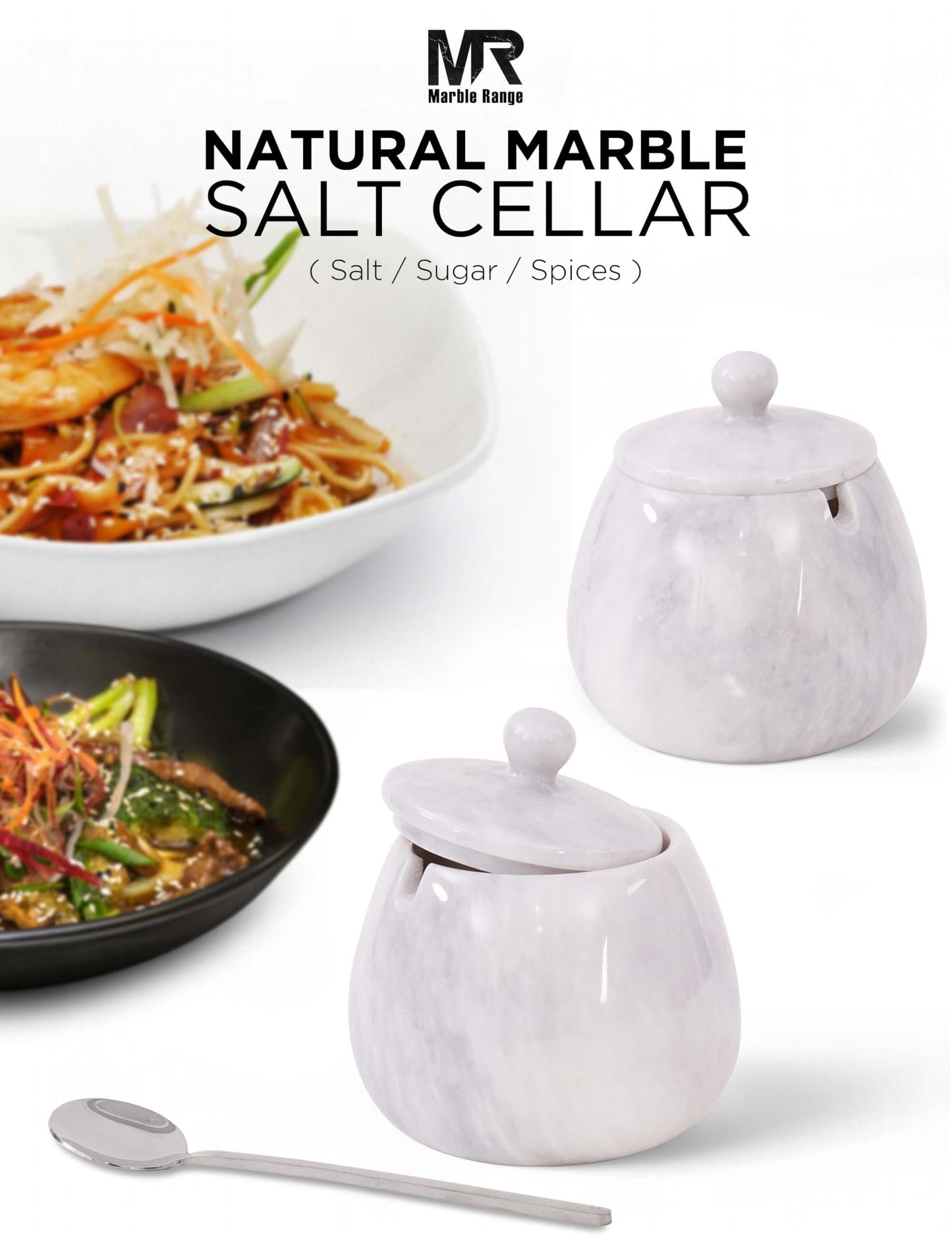 Marble Salt Cellar with Lid – 4.5 Inch White Table Salt Container, Salt Jar, Salt Dish, Salt Holder, Spice Jar, Sugar Bowl, Celtic Salt, Kitchen Countertop Decor