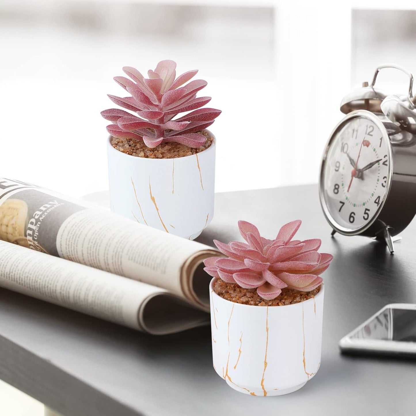 ZENIDA Succulent Artificial Plants,Cute Fake Succulents in 4 White Ceramic Pots,Small Fake Plants for Office,Table,Desk,Bathroom, Bedroom,Aesthetic Room Shelves Decor,Desk Decorations for Women Office