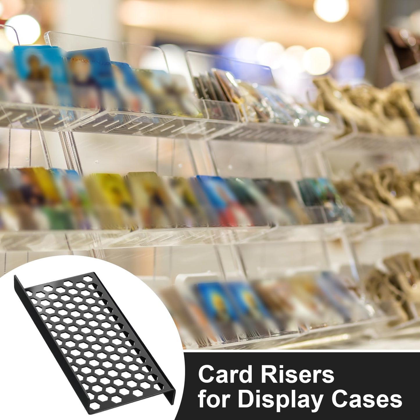 Yalikop 24 Pcs Trading Card Risers for Display Case Acrylic Modular Display Risers for Cardshow Vendor Sport Card Board Game (Honeycomb)