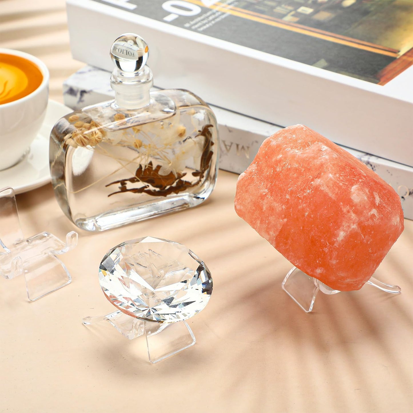 Jetec 40 Pcs Acrylic Rock Display Stand Crystal Holder Easel Stands Rock Display Stands Clear Pedestal Holders Collectibles for Geodes Mineral Agate Coral (Medium)