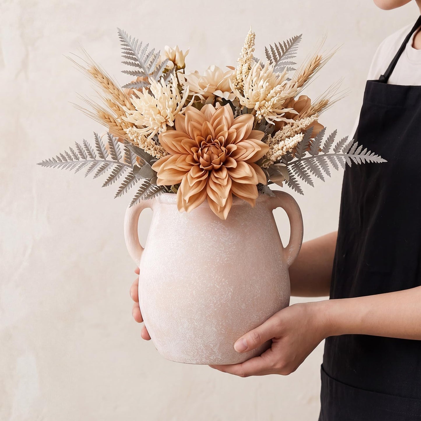Jaxoriel Ceramic Flower Vase Home Decor - 7 inch Farmhouse Rustic Vase Decorative Pottery Terracotta Vases for Living Room House Book Shelf Office Coffee Desk Dining Fireplace Wedding Centerpiece
