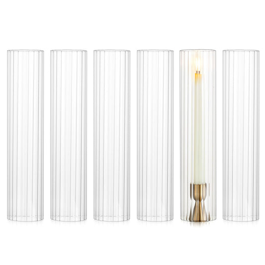 NUPTIO Hurricane Candle Holder Fluted: 2.5 x 12 inches Ribbed Glass Shade for Candlestick - Bulk Decorative Bottomless Cylinder Taper Candle Cover for Outdoor Table Centerpiece