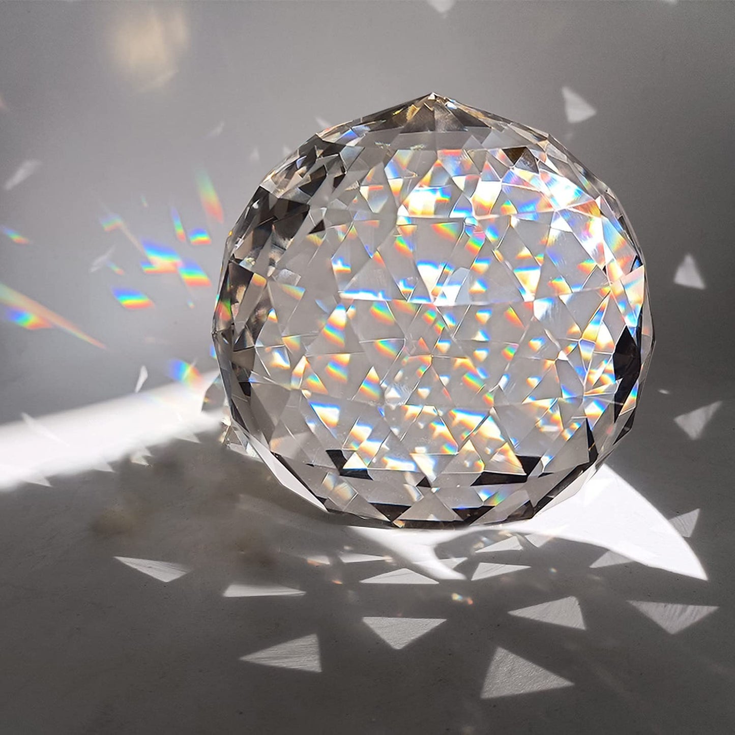 Tirifer Clear Glass Crystal Ball Prisms with Stand, Window Rainbow Maker Sphere Faceted Gazing Ball for Home Décor, Christmas, Wedding, Suncatcher (120mm/4.72in)