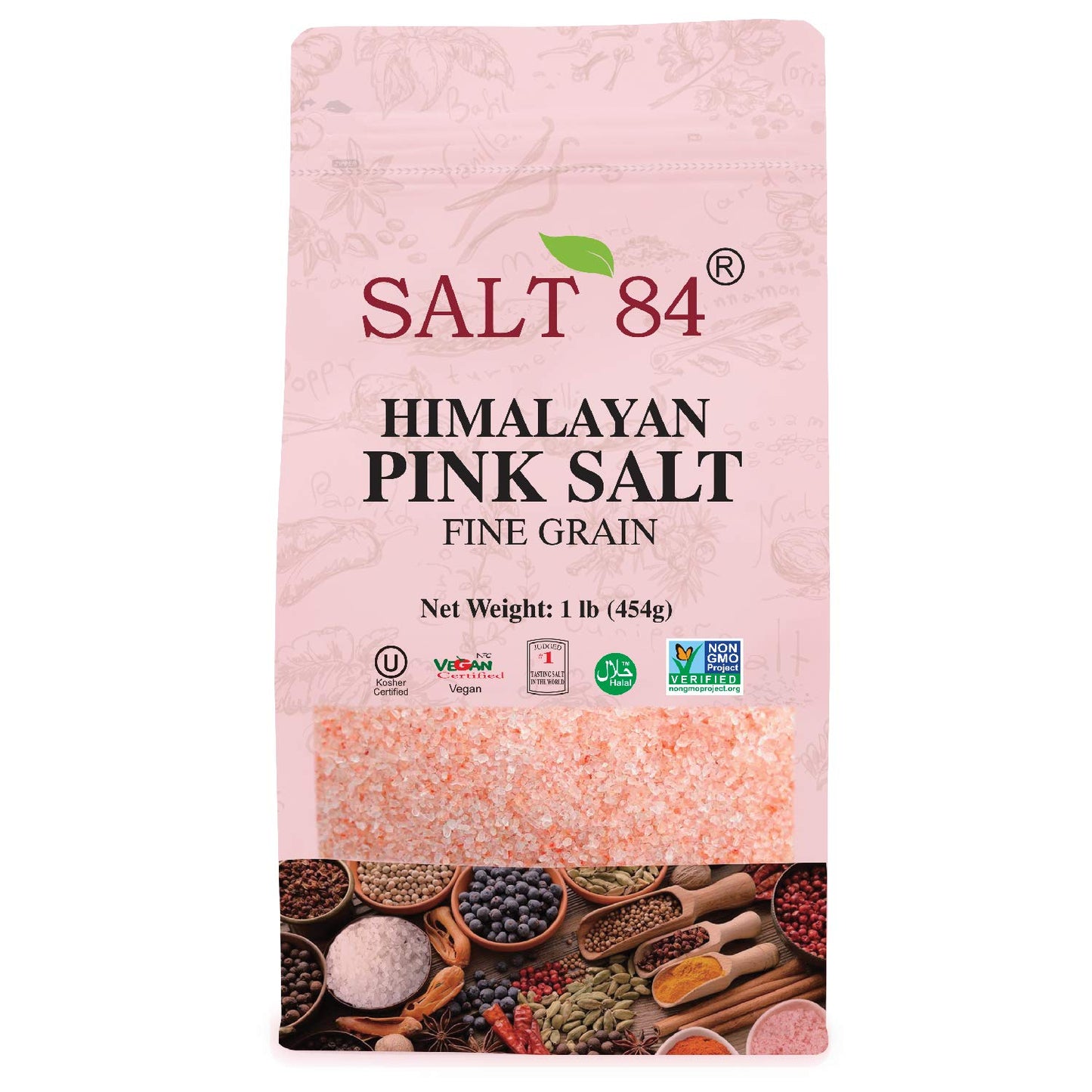 Salt 84 Himalayan Pink Salt, Fine Grain, Non-GMO – Kosher Rock Salt for Cooking – 6 lbs. (6 x 1 Pound Bags)
