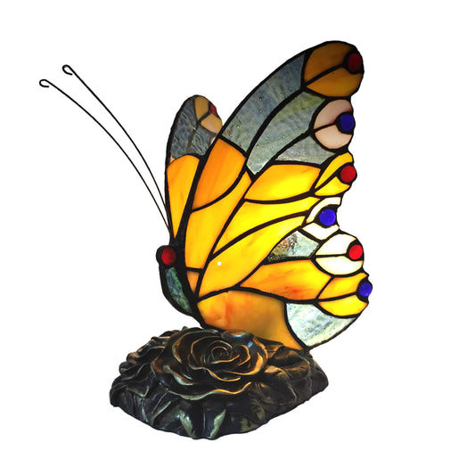 FUMAT Bedside Table Lamp LED Tiffany Table Lamps Yellow Butterfly Stained Glass Shade ON Off Switch Night Light Side Table lamp for Living Room Bedroom Farmhouse Mothers Day Gifts