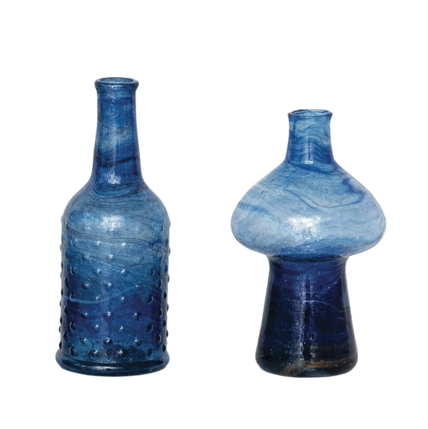 Creative Co-Op Blown Glass Vases, Blue, Set of 3