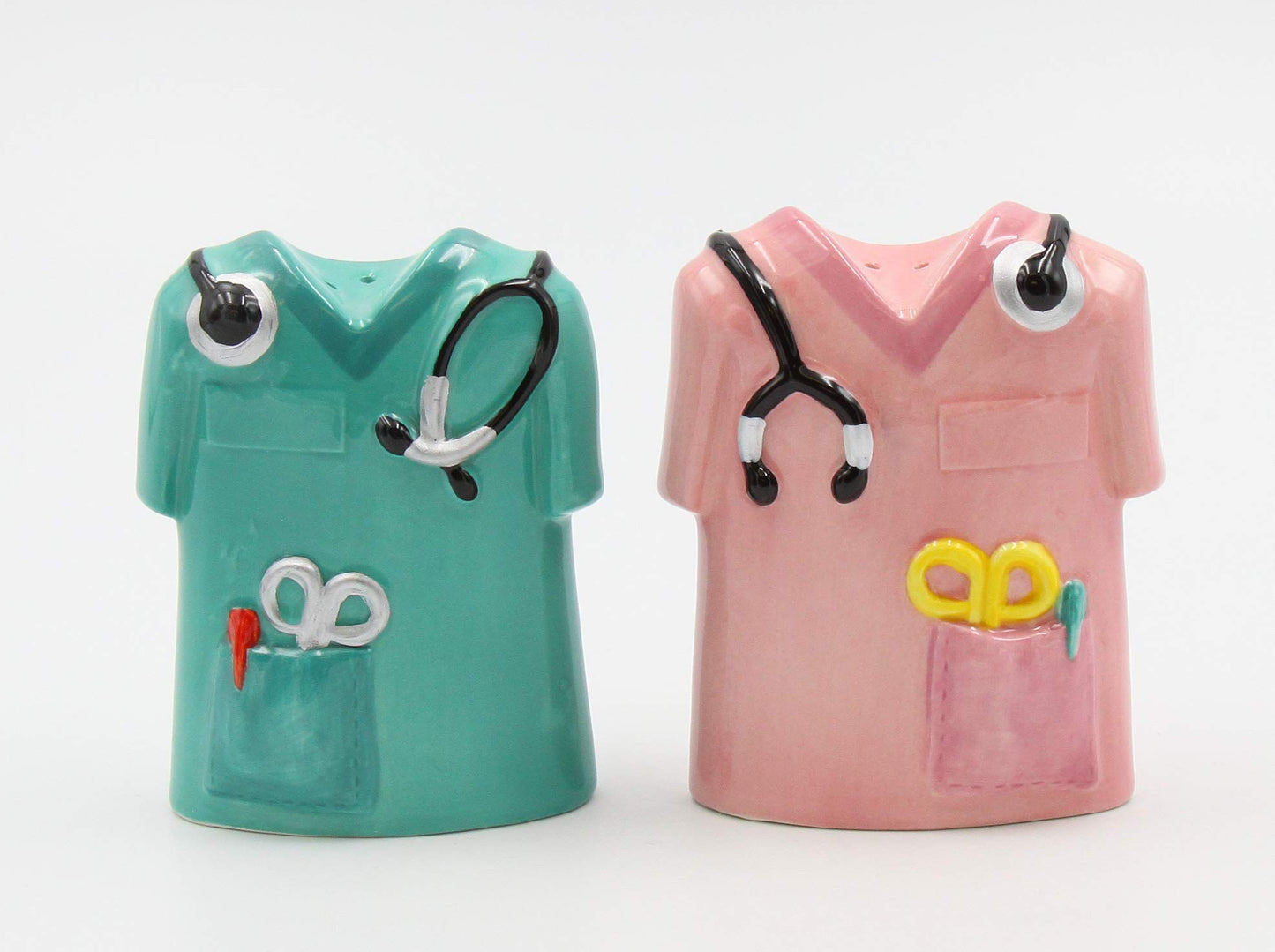 Fine Ceramic Healthcare Heroes Nurse Doctor Scrubs Salt & Pepper Shakers Set, 3-1/2" H