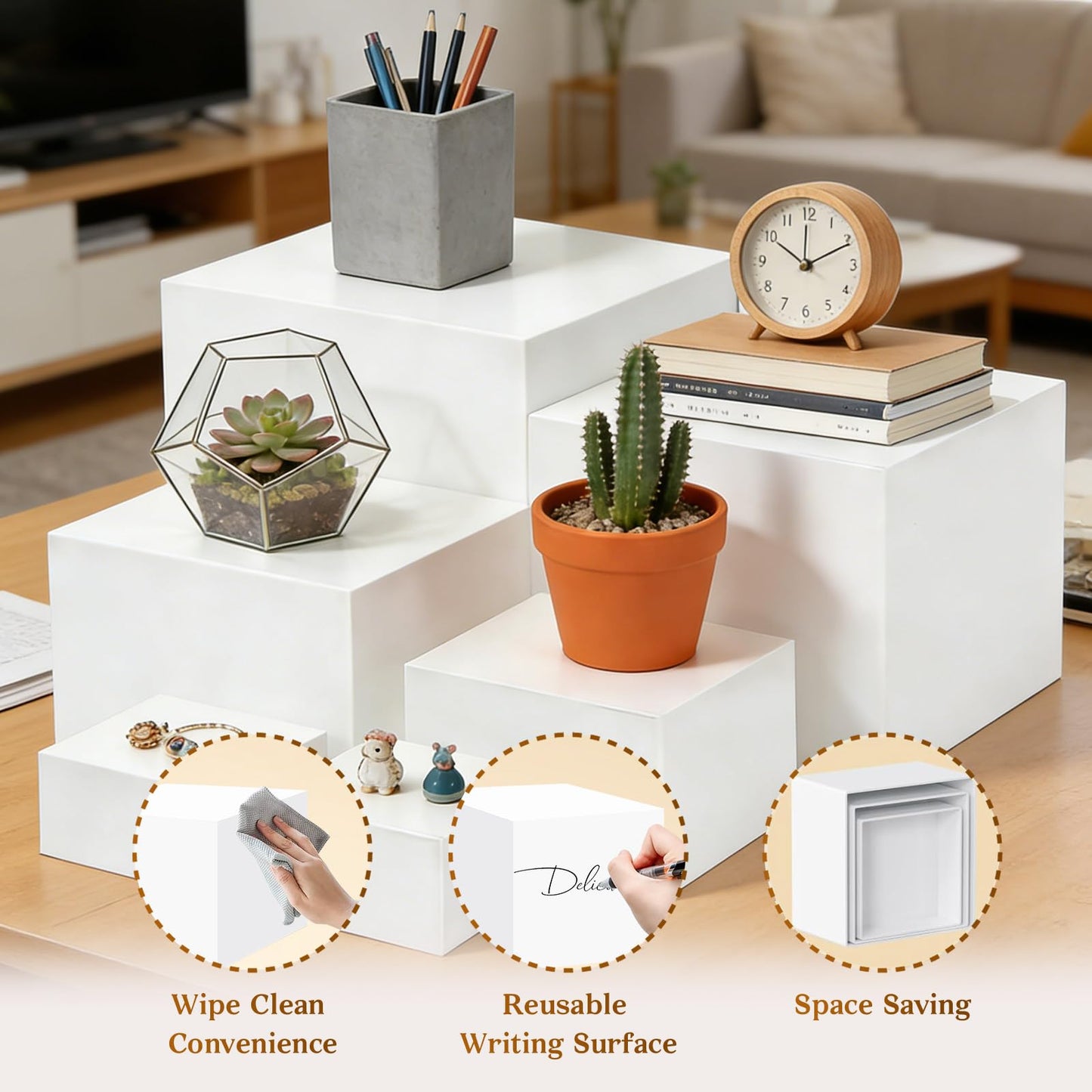 NECGNIQ Dessert Table Display Set,6pcs Buffet Risers,Dessert Table Display Set,White Buffet Risers,Acrylic Boxes For DisplayWhite,DessertTable DisplaySet,Cube Boxes NestingRisers(8"-7"-6"-5"-4"-4")