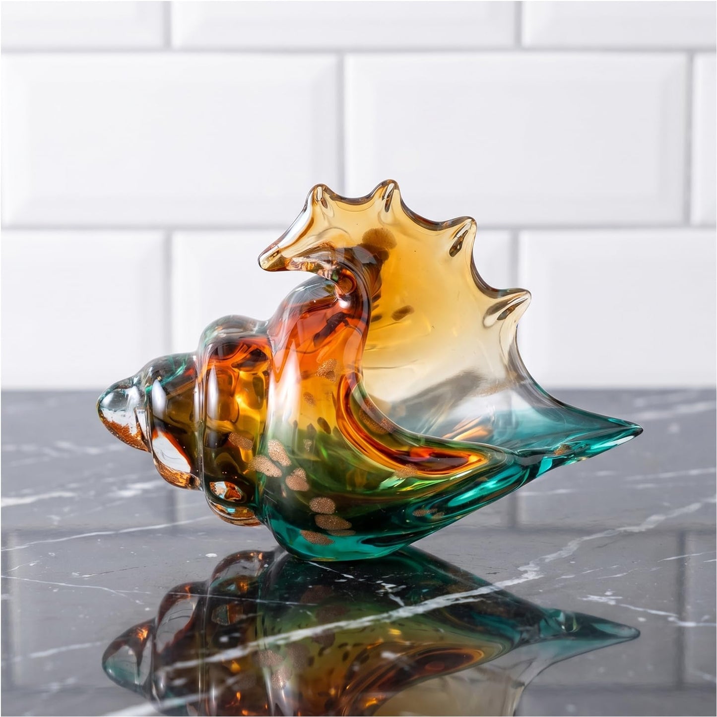 Hand Blown Glass Seashell Statue for Coastal Home Decor, Glass Sea Shells