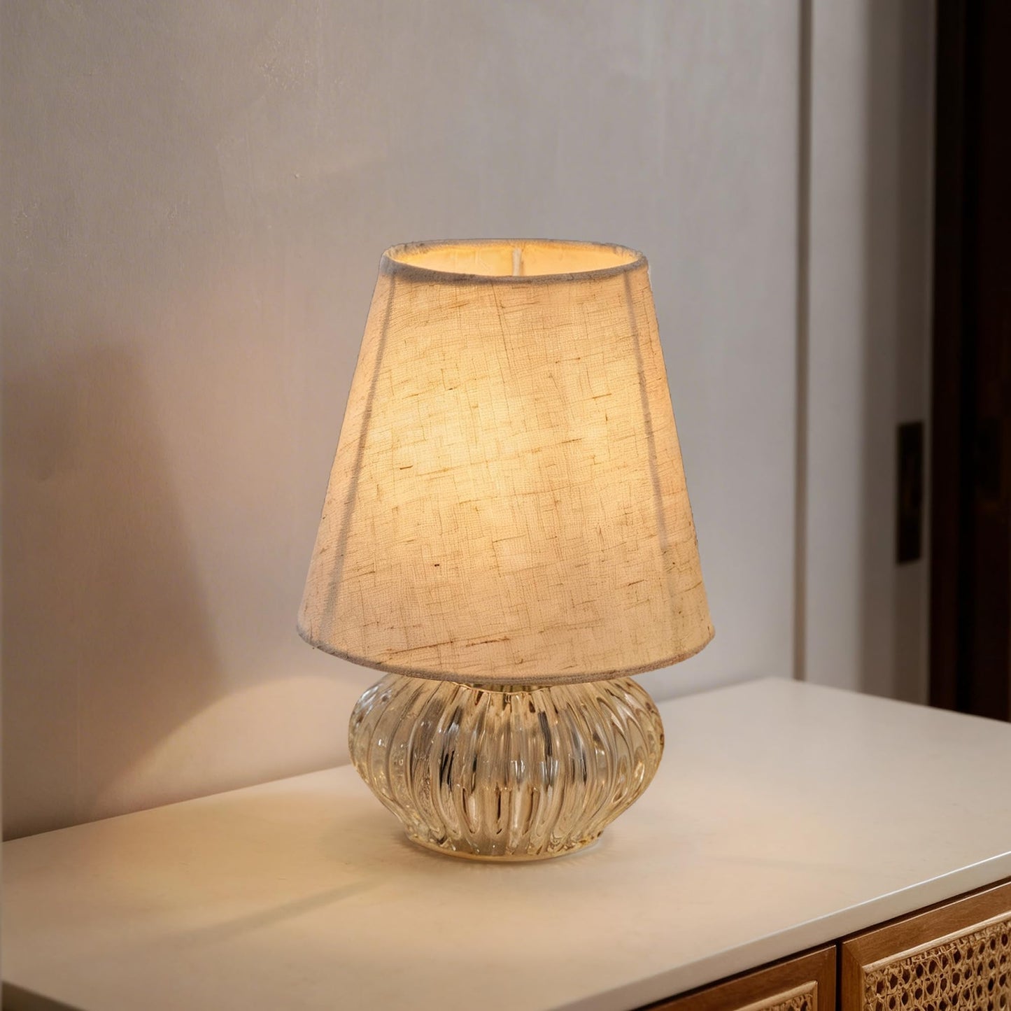LUSHARBOR Battery Operated Lamp with Timer, Small Decorative Table Lamp with Linen Shade Cordless Ambient Accent Lamp for Bedroom Nightstand, Shelf & Living Room Decor -Tapered