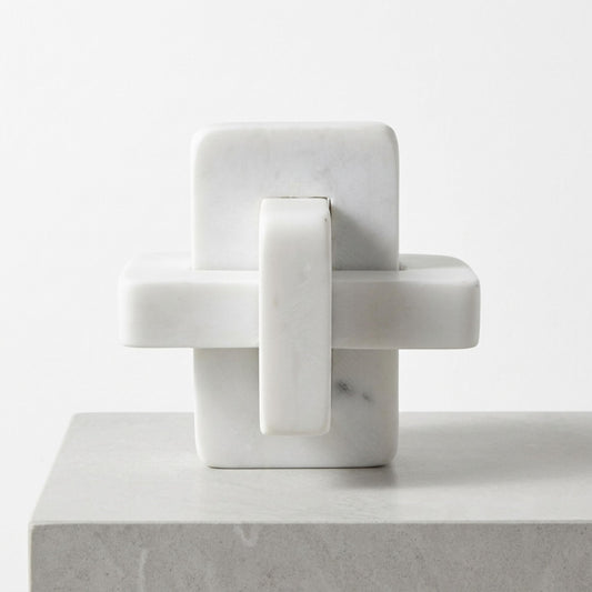 Sagebrook Home 5" Marble Geometric Orb - Contemporary Abstract White Interlinking Geometric Shape Decorative Orb Sculpture for Home or Office Table Decor Accent