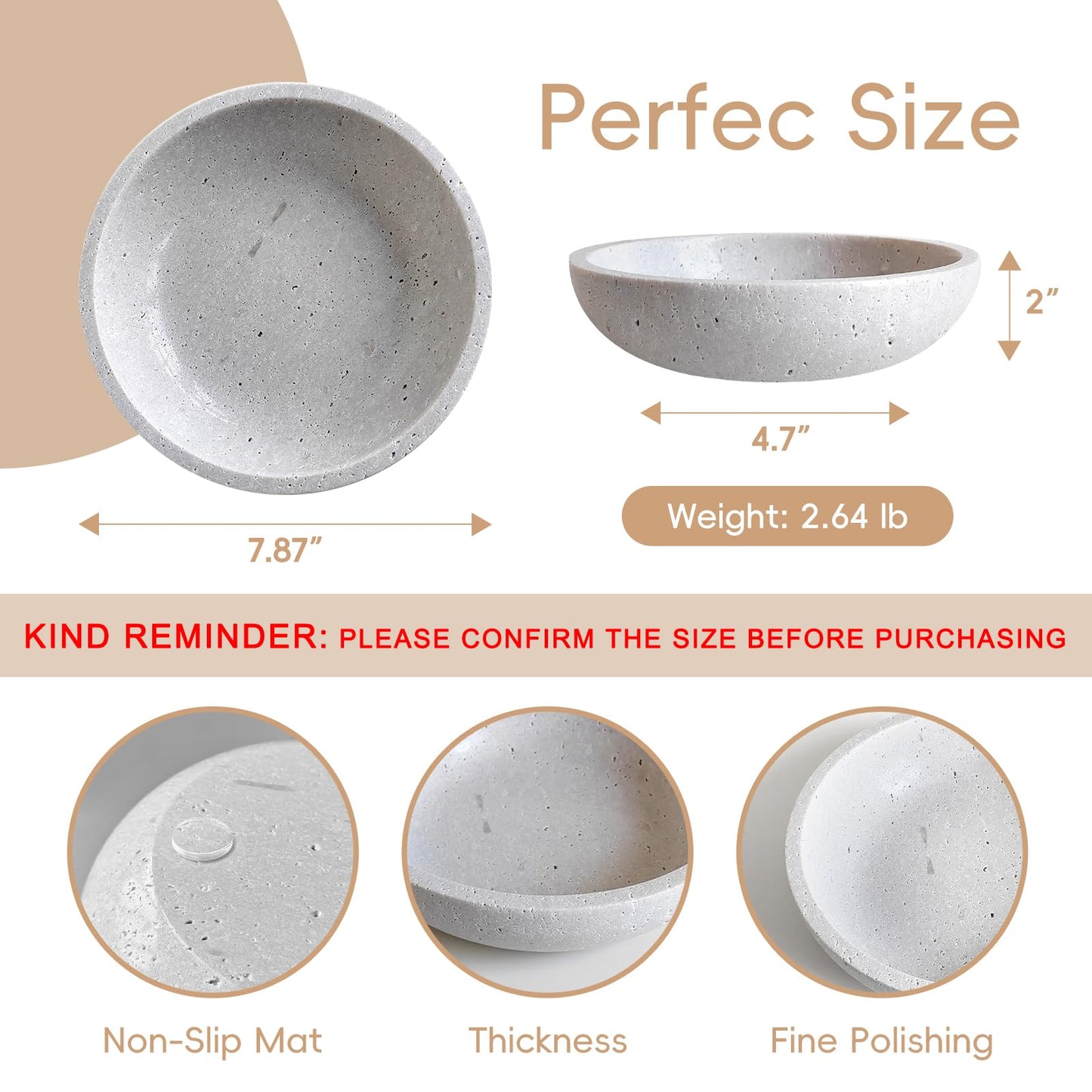 SZGYCSM Decorative Bowl,Travertine Bowl Modern Key Bowls for Entryway Table, Pedestal Bowls for Dining Table Center,Living Room, Kitchen Decor Modern Home Decor Marble Bowl (7.8 Inch)