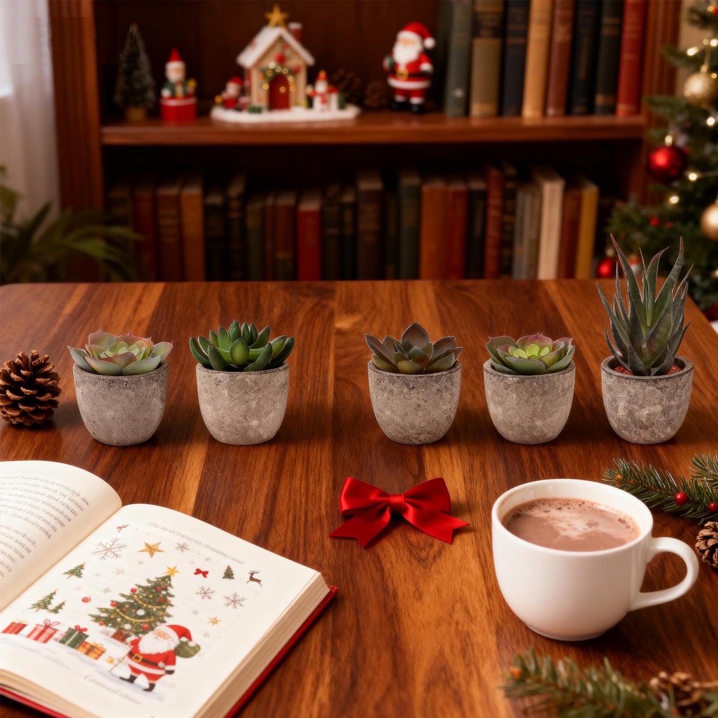 wiwauouo Set of 5 Artificial Succulent Plants in Pots - Lifelike Fake Succulents for Desk Decor, Low-Maintenance Home & Office Decor Gift