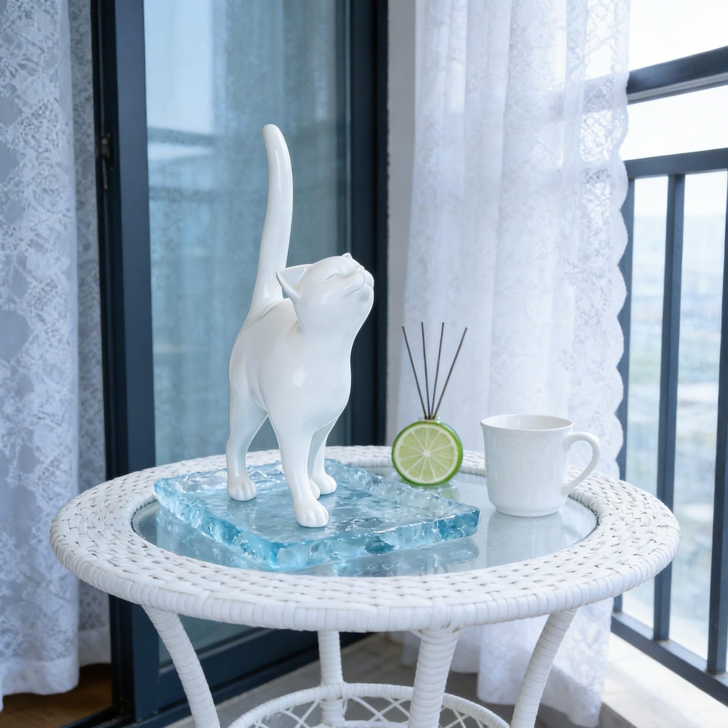 Newman House Studio Cat Statue Home Decor Cat-Figurine - Shelf Decor 7.5x4x14.5 in Collectible Figurines Gifts for Cats Lovers Kitten Sculpture Whimsical Statue for Table Bookshelf Library Decoration