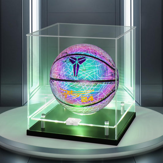 Naconmlet Clear Acrylic Basketball Display Case with LED Light - Fits Official Size 7 Autographed Ball, UV Protected Double Layer Showcase Stand Holder for Fans & Sports Collectibles